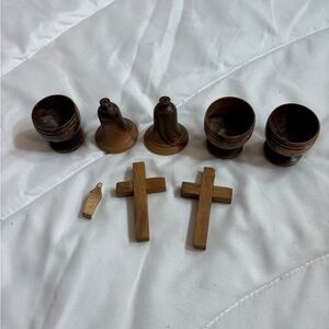 Wooden Materials for The Last Supper- 3 cups, 2 crosses, 2 bells etc